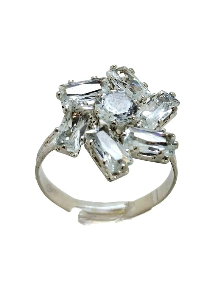 Set Of 4 Silver-Plated Cubic Zirconia Studded Finger Rings