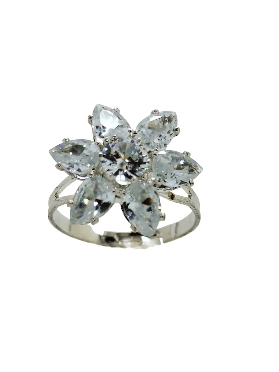 Set Of 4 Silver-Plated Cubic Zirconia Studded Finger Rings