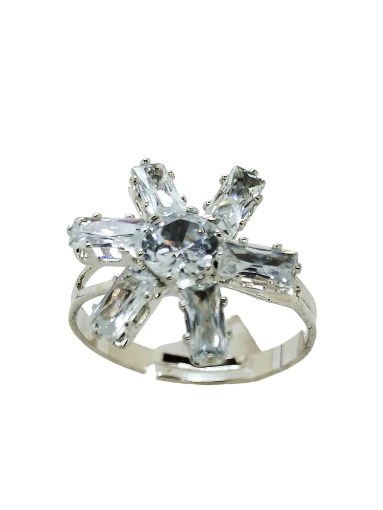 Set Of 4 Silver-Plated Cubic Zirconia Studded Finger Rings