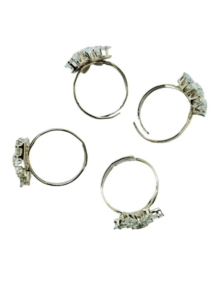 Set Of 4 Silver-Plated Cubic Zirconia Studded Finger Rings