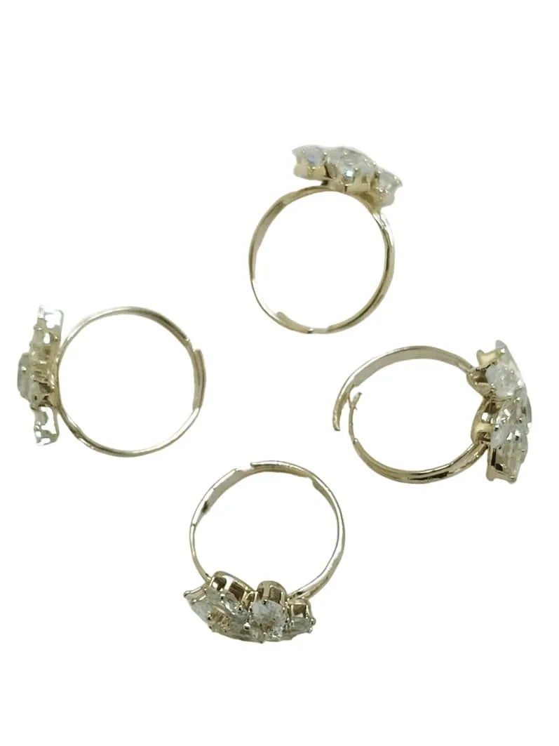 Set Of 4 Silver-Plated Crystal Stone Studded Rings