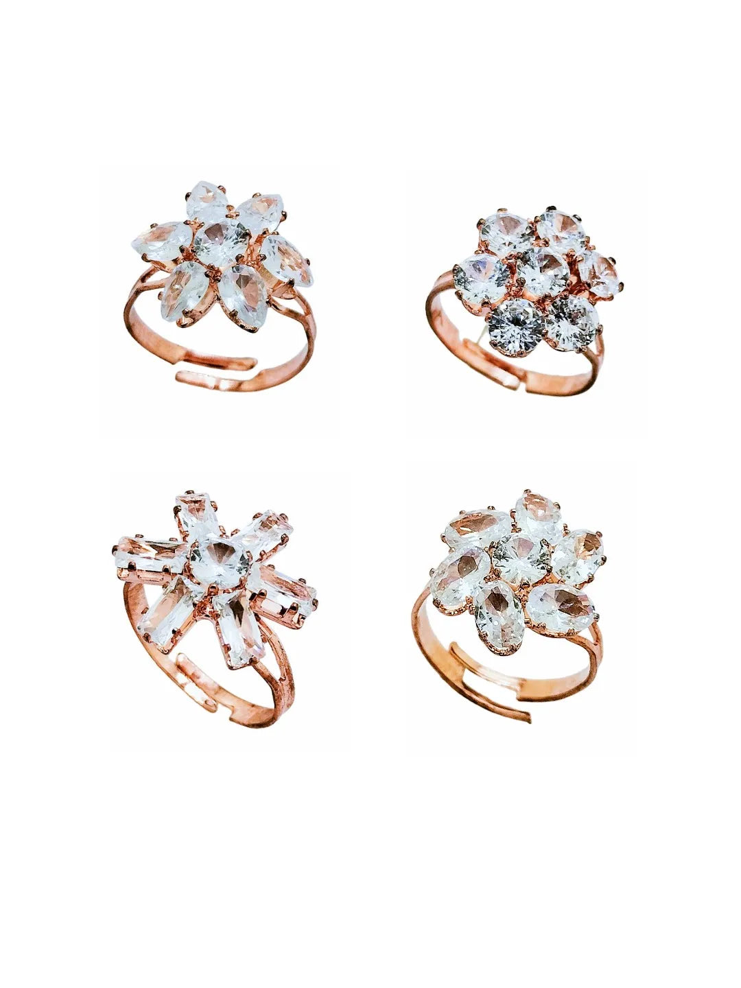 Set Of 4 Rose Gold Adjustable Finger Ring
