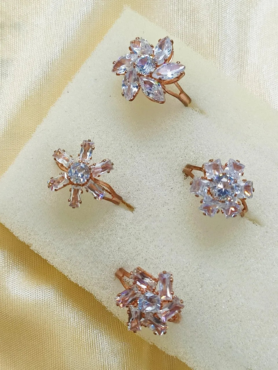 Set Of 4 Rose Gold with Crystal Purple Color Ring