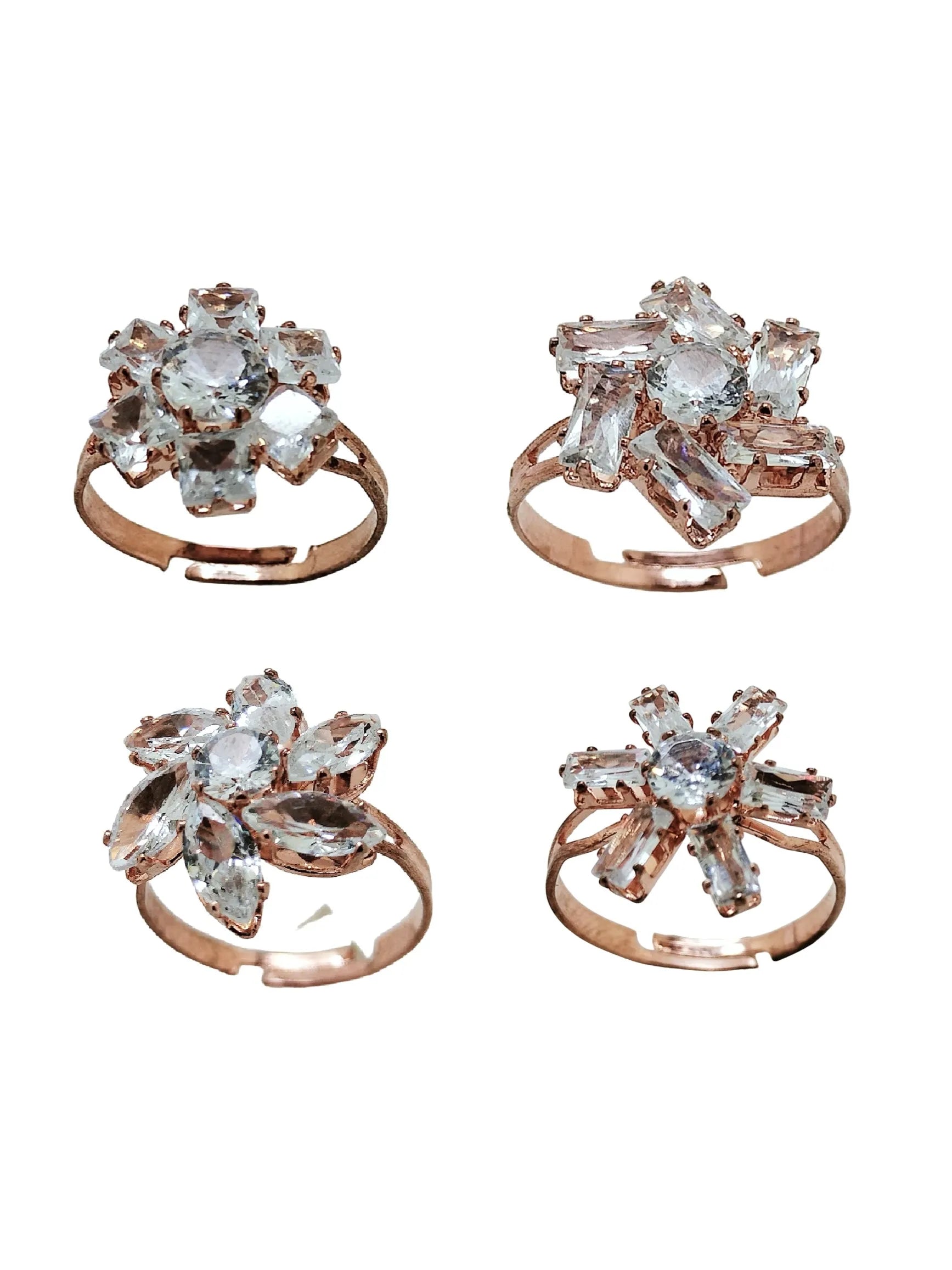 Set Of 4 Rose Gold with Crystal Purple Color Ring