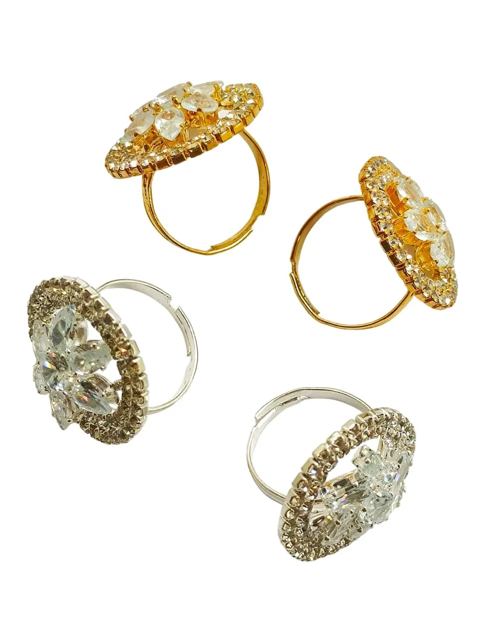 Set Of 4 Stone & Kundan Studded Rings