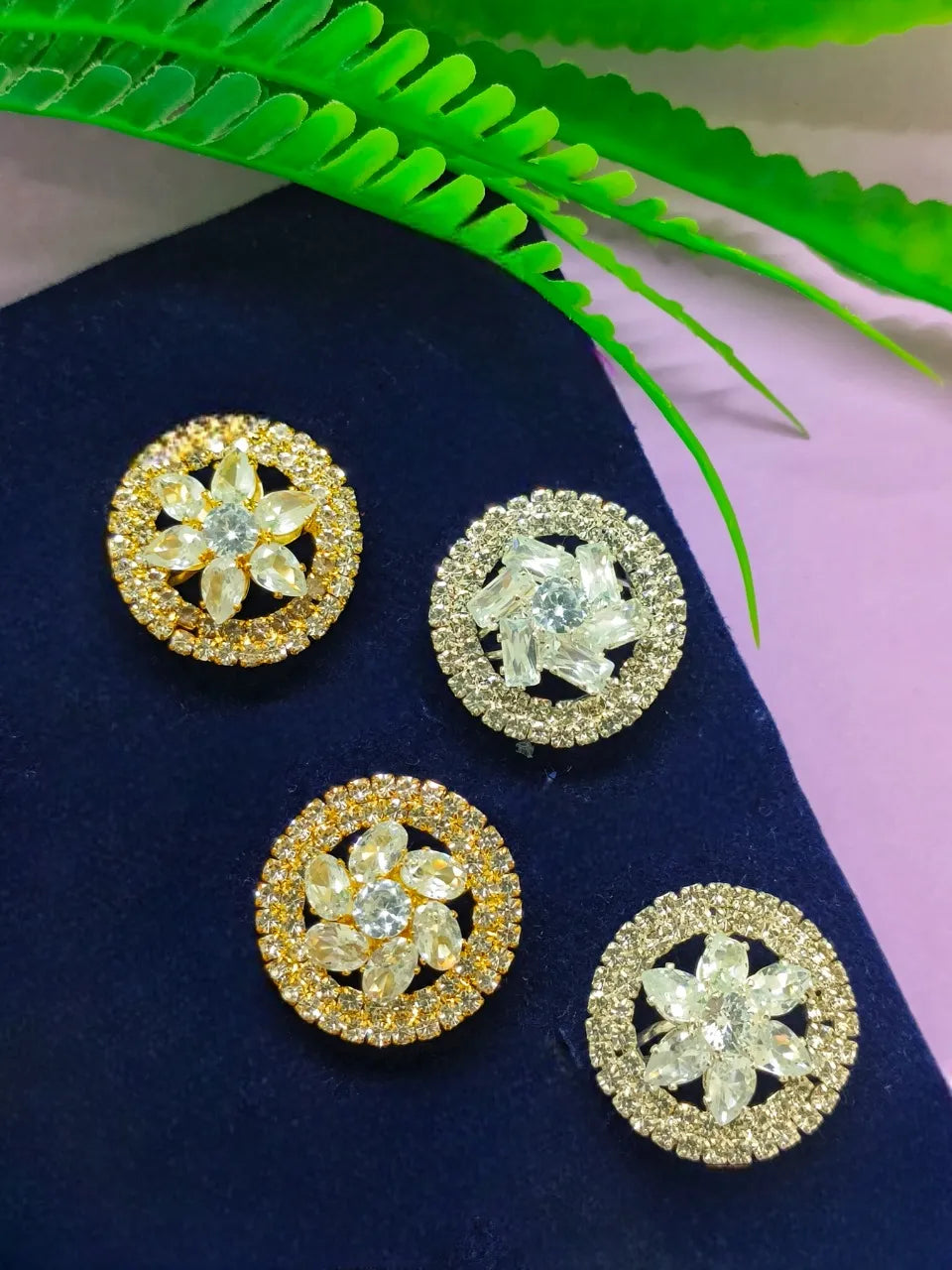 Set Of 4 High Shine Stone & Kundan Studded Rings