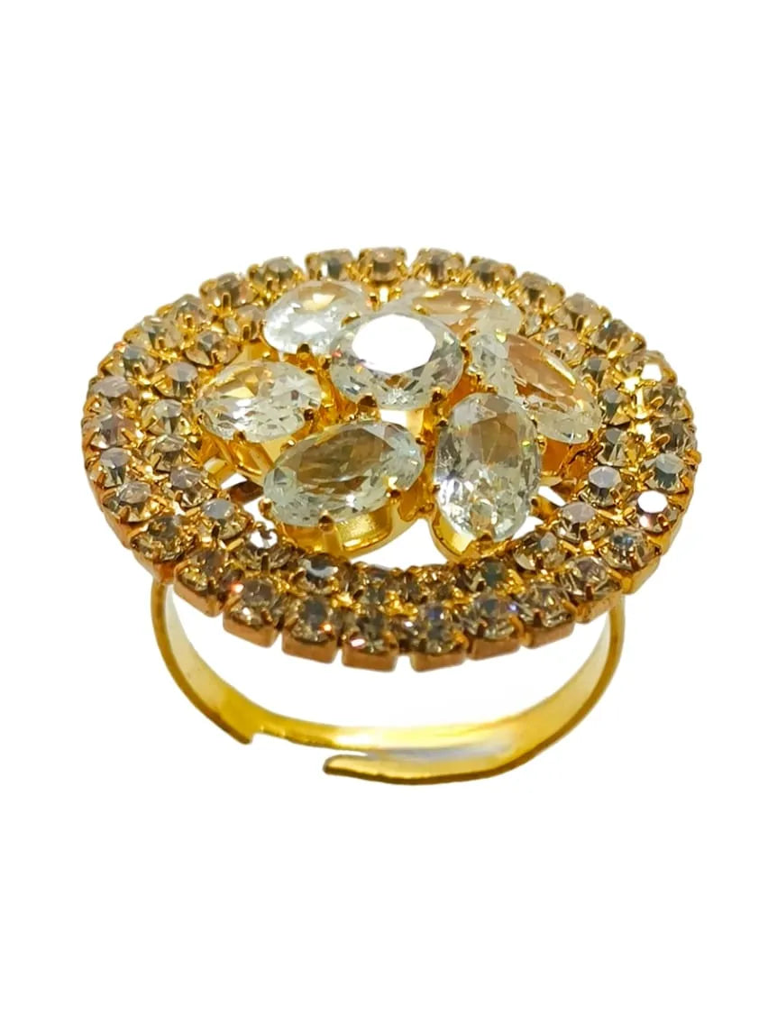Set Of 4 High Shine Stone & Kundan Studded Rings