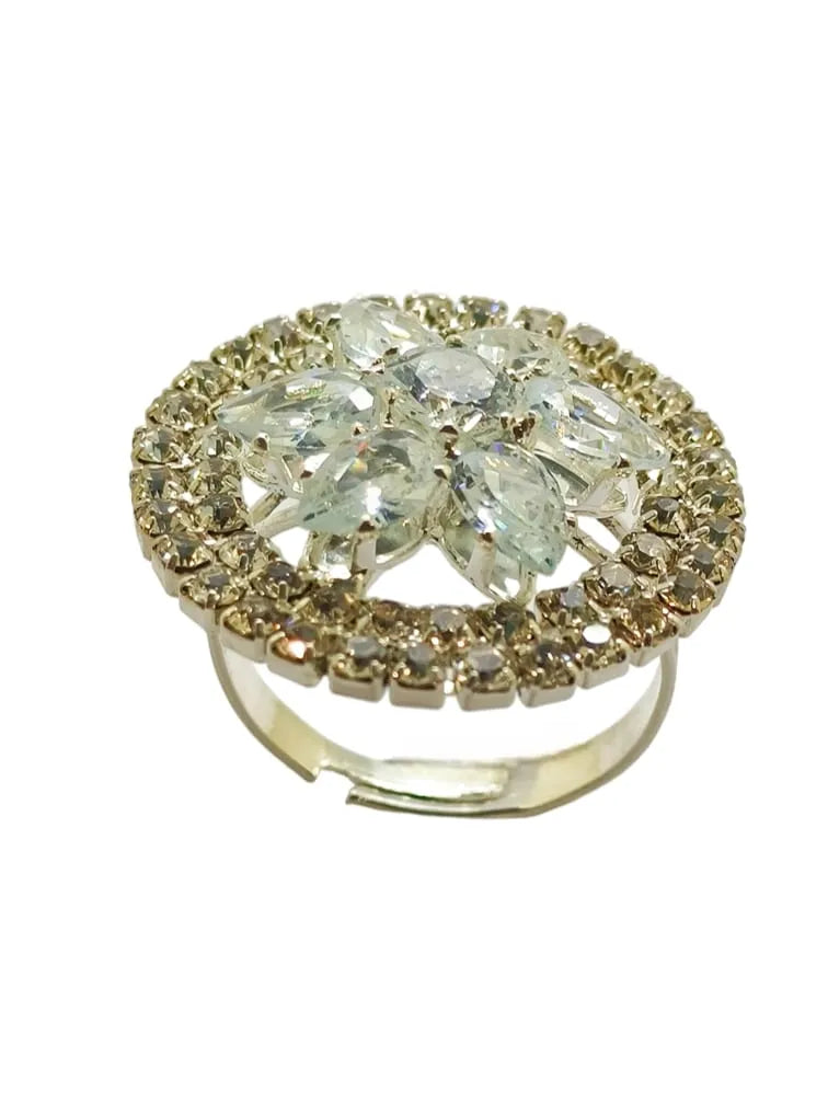 Set Of 4 High Shine Stone & Kundan Studded Rings