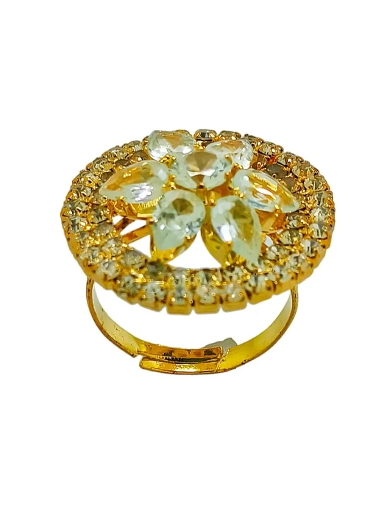 Set Of 4 High Shine Stone & Kundan Studded Rings