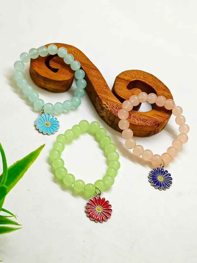 Set of 3 Artificial Beads Charm Bracelet