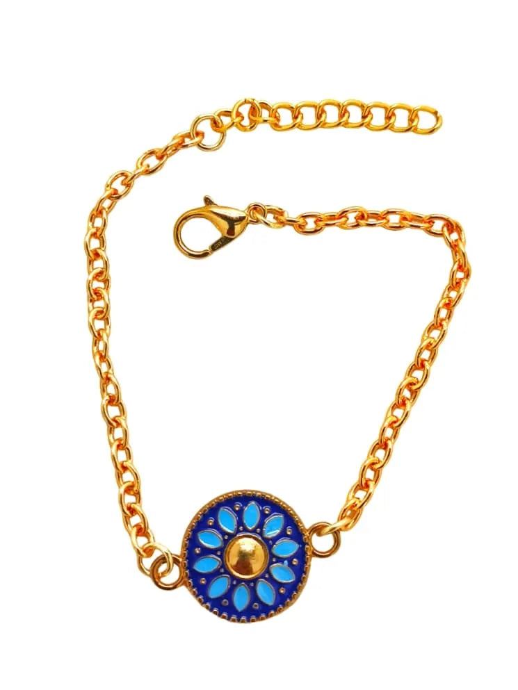 Evil Eye Bracelet With Blue Sunflower Pendant Bracelet