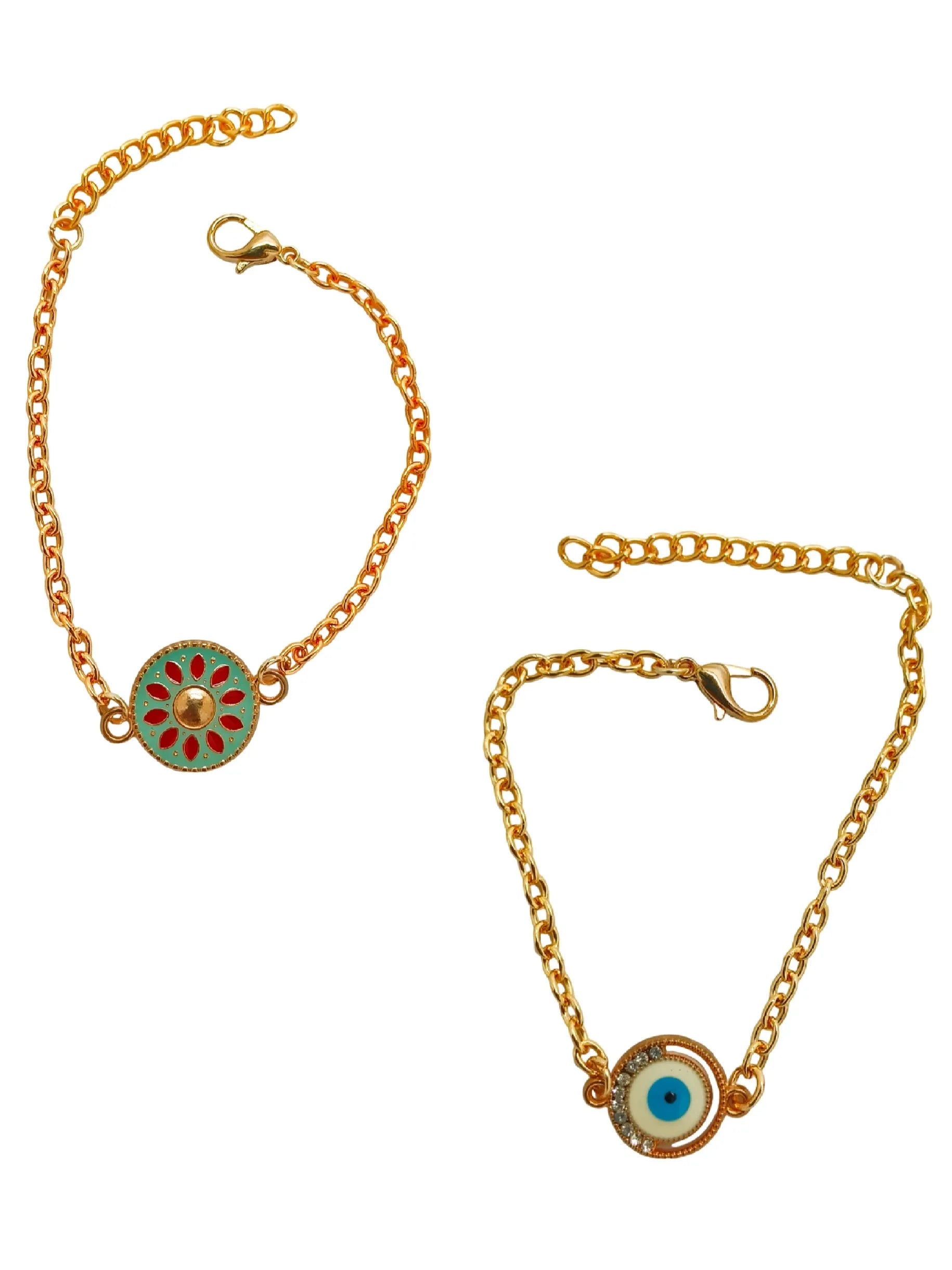 Evil Eye Bracelet With Pista Green Sunflower Pendant Bracelet