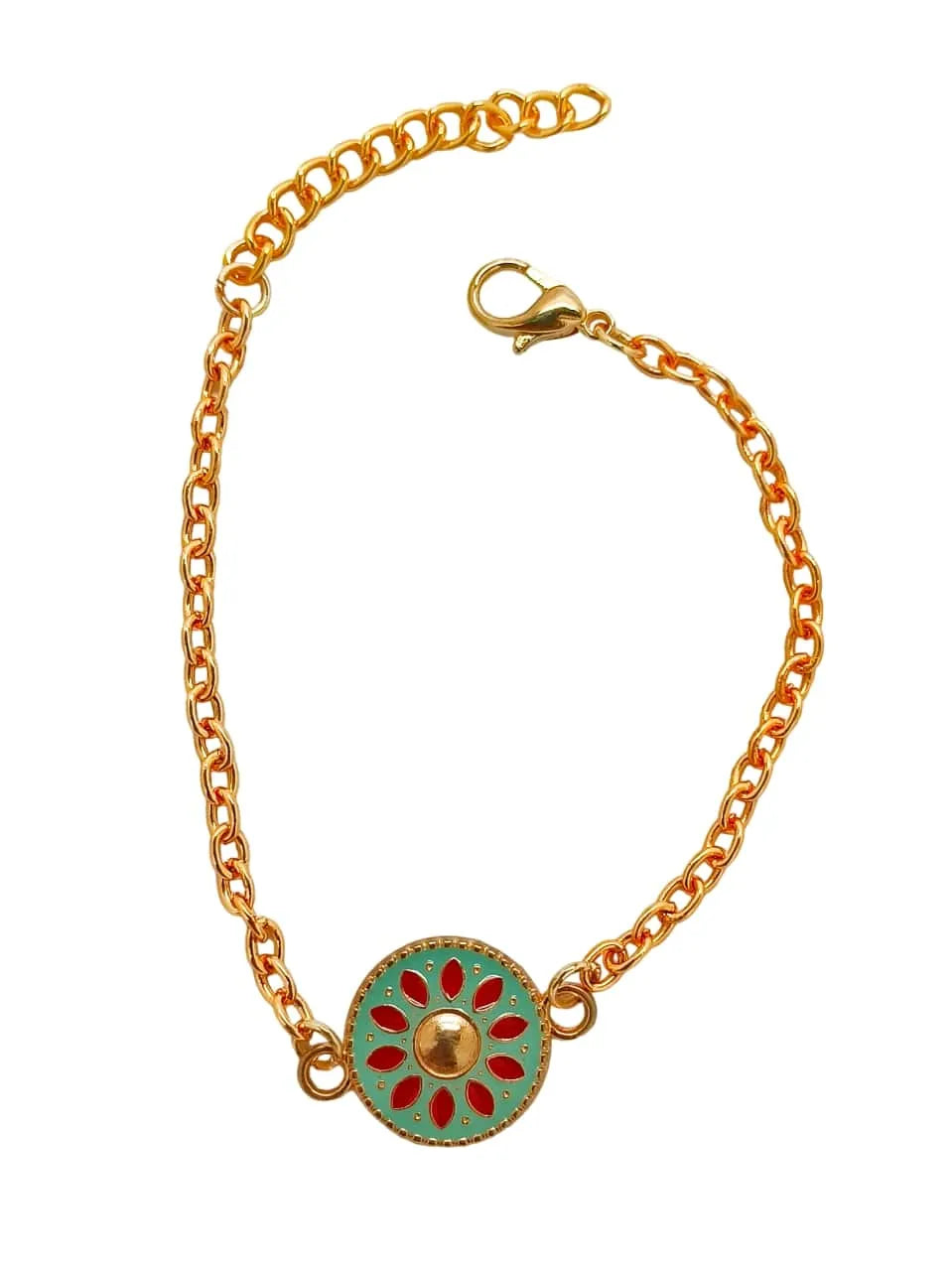 Evil Eye Bracelet With Pista Green Sunflower Pendant Bracelet