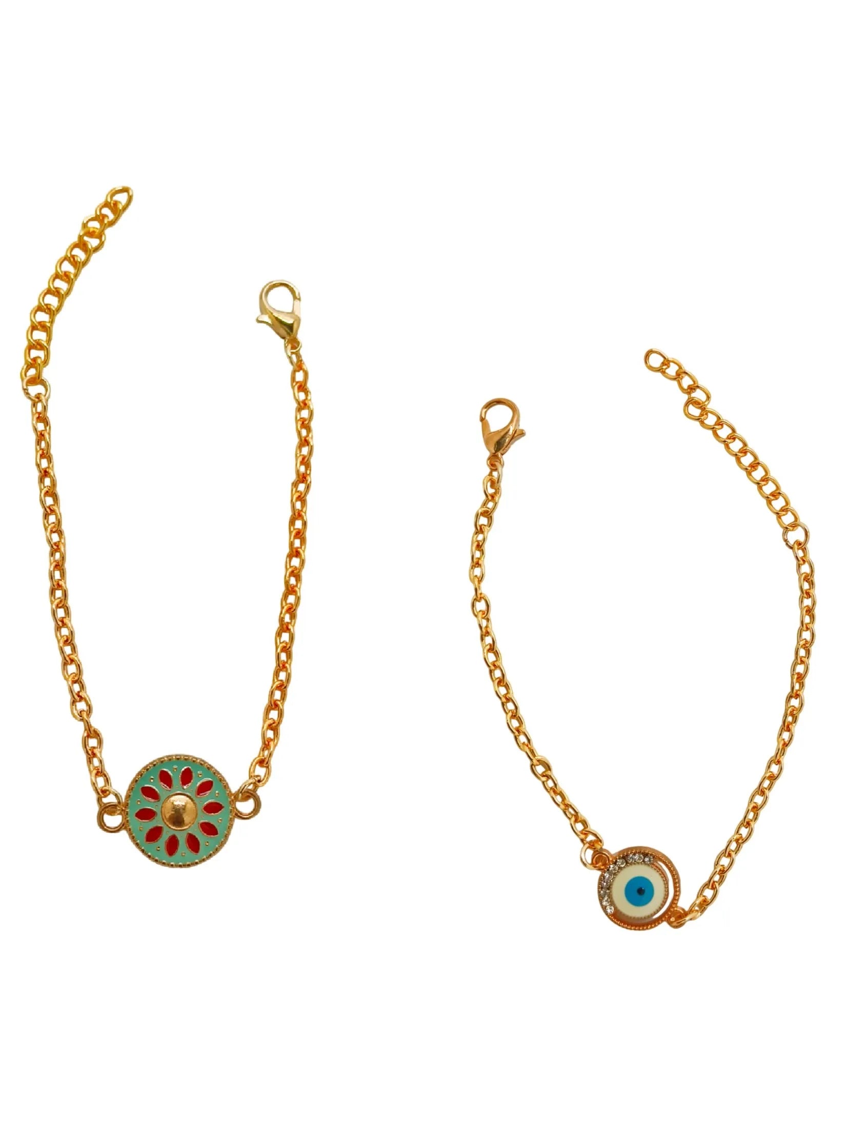 Evil Eye Bracelet With Pista Green Sunflower Pendant Bracelet