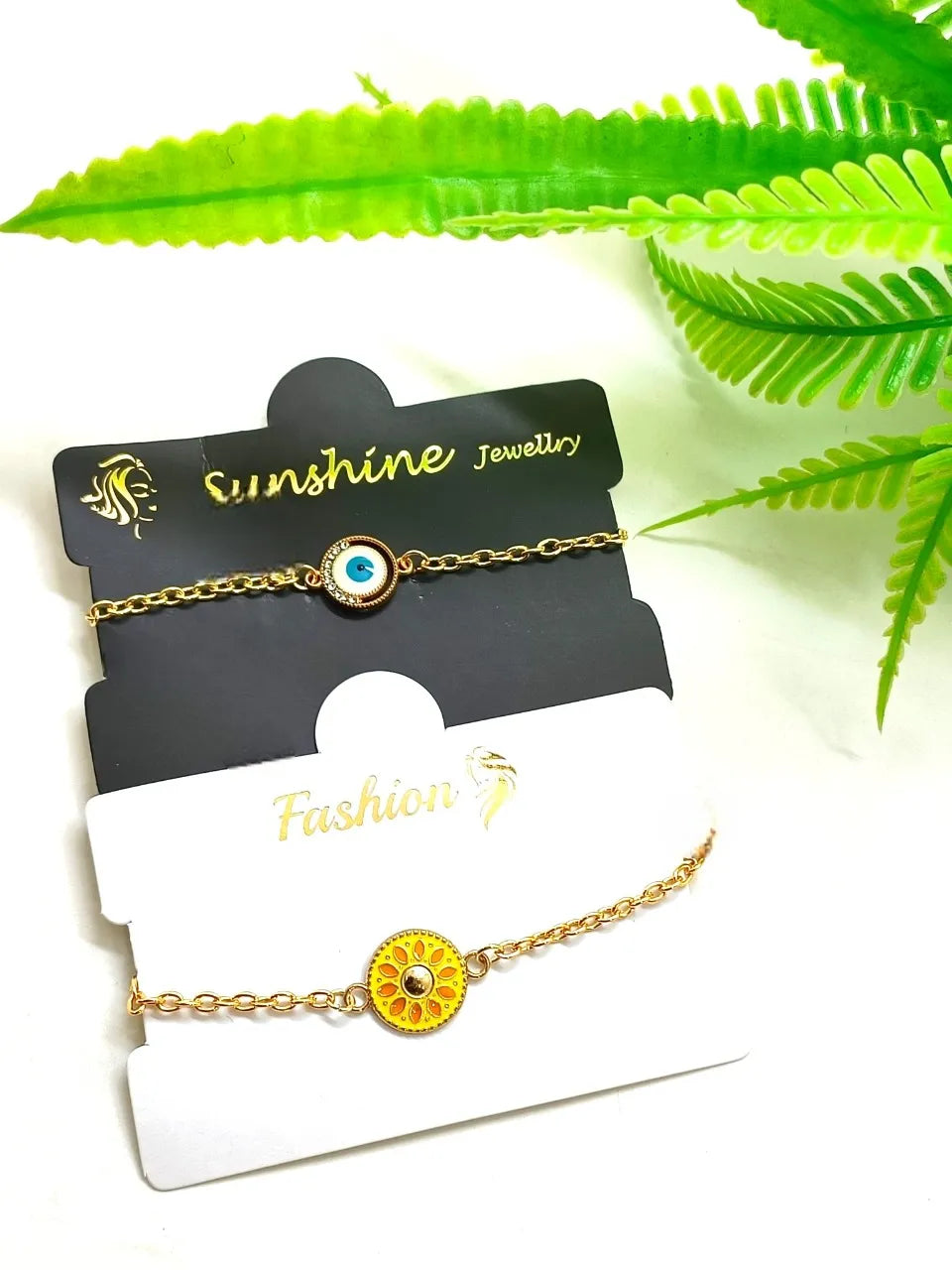 Set Of 2 Gold Plated Stone Studded Charm Bracelets