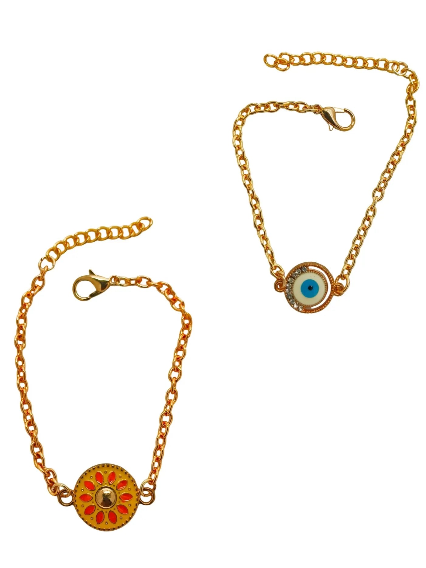 Set Of 2 Gold Plated Stone Studded Charm Bracelets