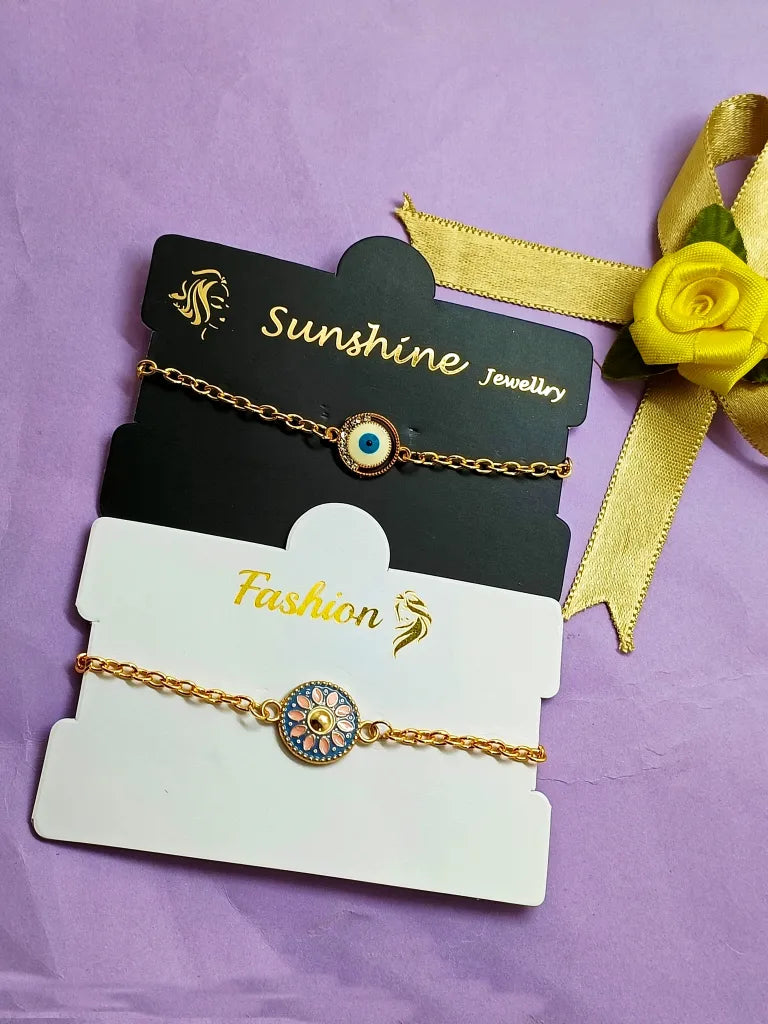 Women Set Of  2 Gold Plated Artificial Stones Studded Charm Bracelet