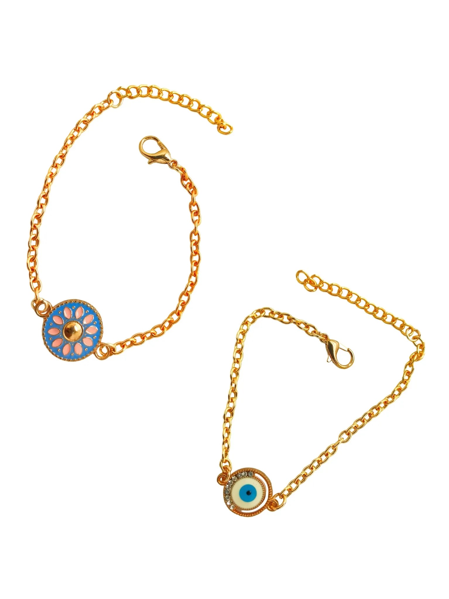 Women Set Of  2 Gold Plated Artificial Stones Studded Charm Bracelet