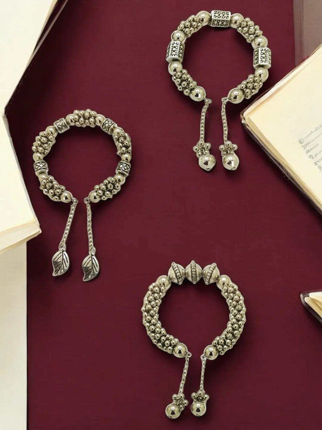 Set of 3 Silver Oxidized with Taselled Bracelet