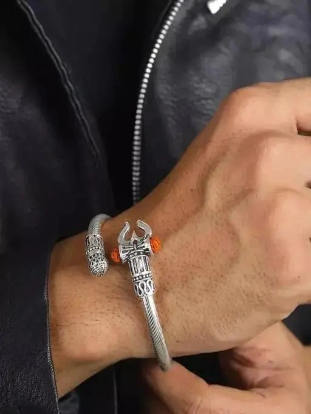Lord Shiva Trishul & Turquoise Stone Adjustable Silver Bracelet Combo for Men
