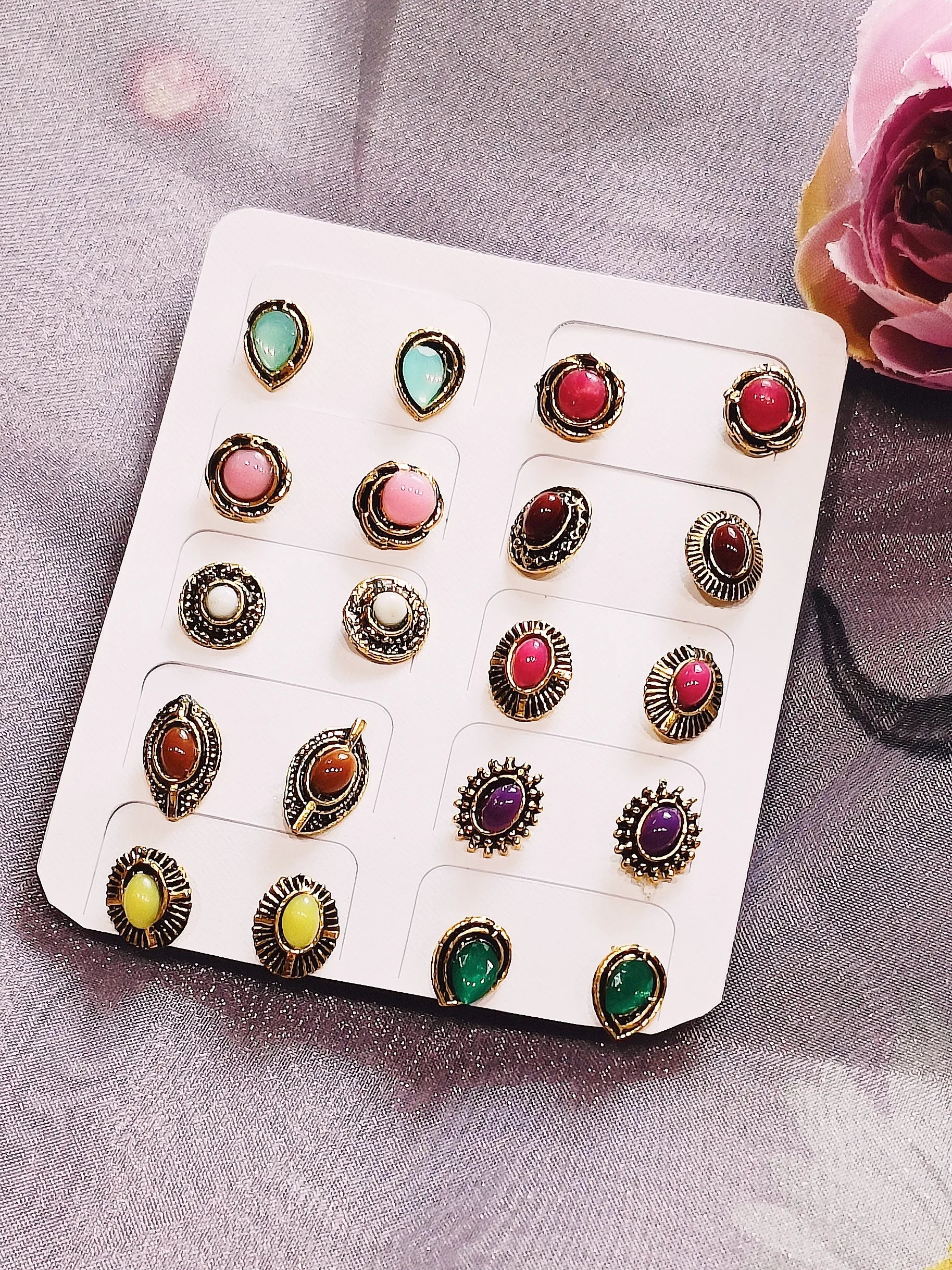 Set of 10 Gold Plated Stud Earrings
