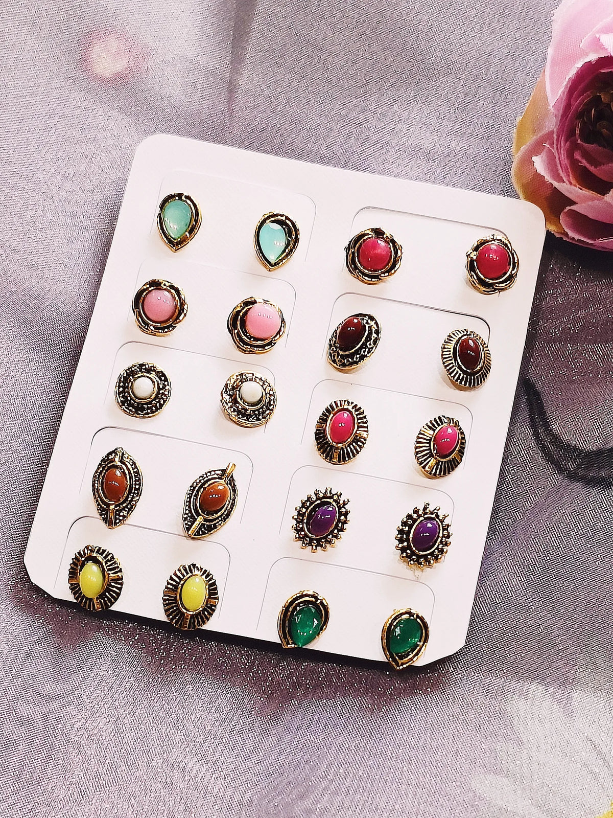 Set of 10 Gold Plated Stud Earrings