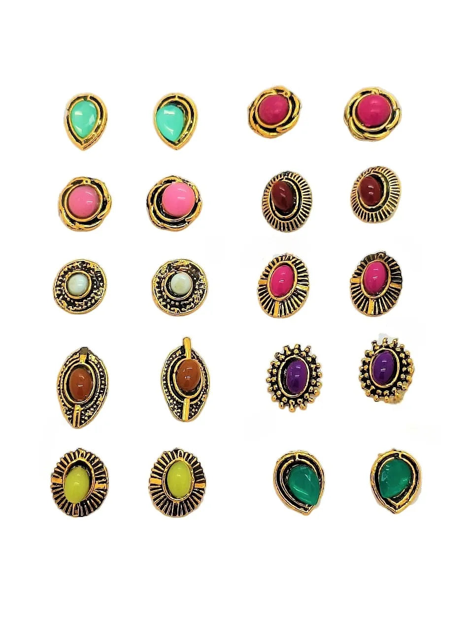 Set of 10 Gold Plated Stud Earrings