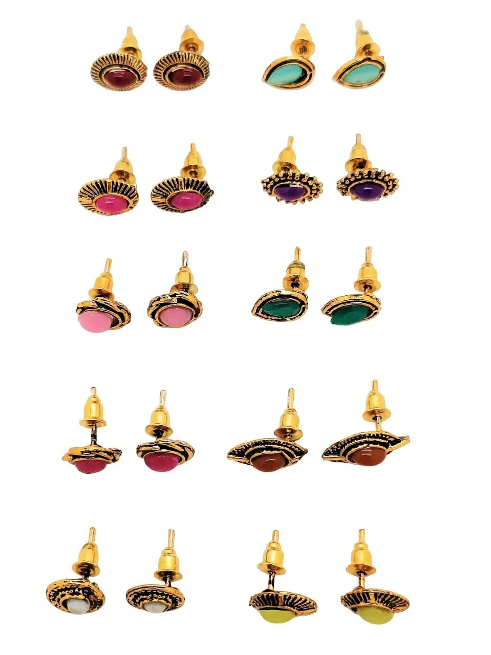Set of 10 Gold Plated Stud Earrings