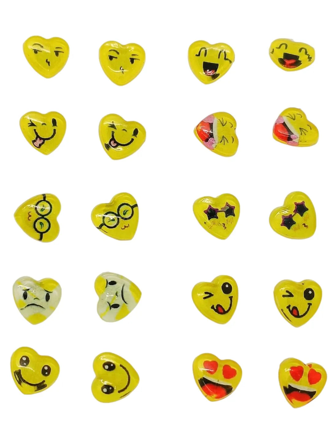 Set Of 10 Heart Shaped Emoji Stud Earrings