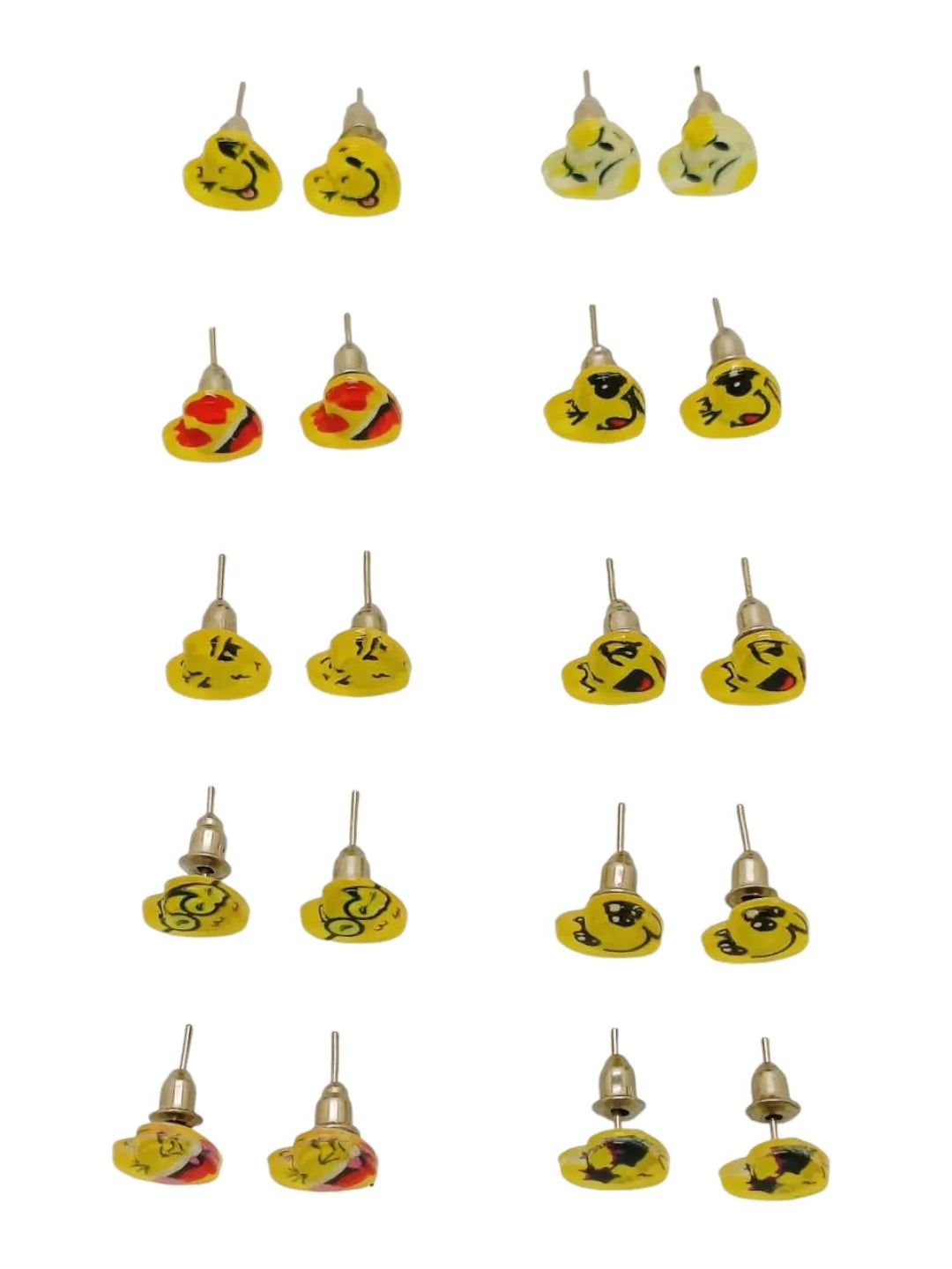 Set Of 10 Heart Shaped Emoji Stud Earrings