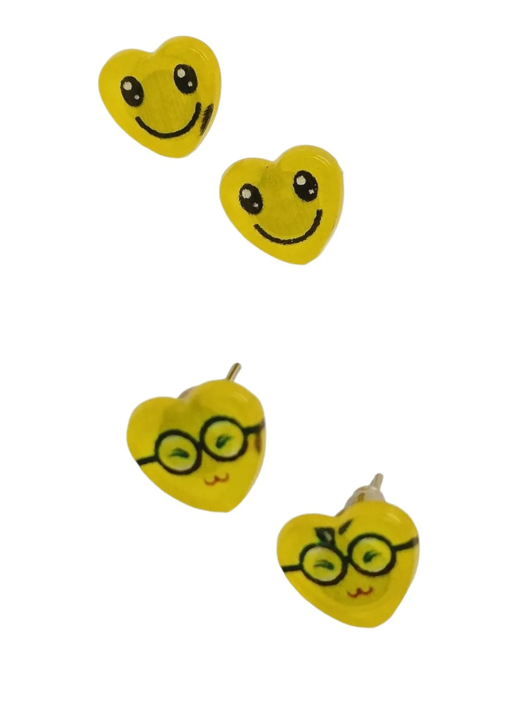 Set Of 10 Heart Shaped Emoji Stud Earrings