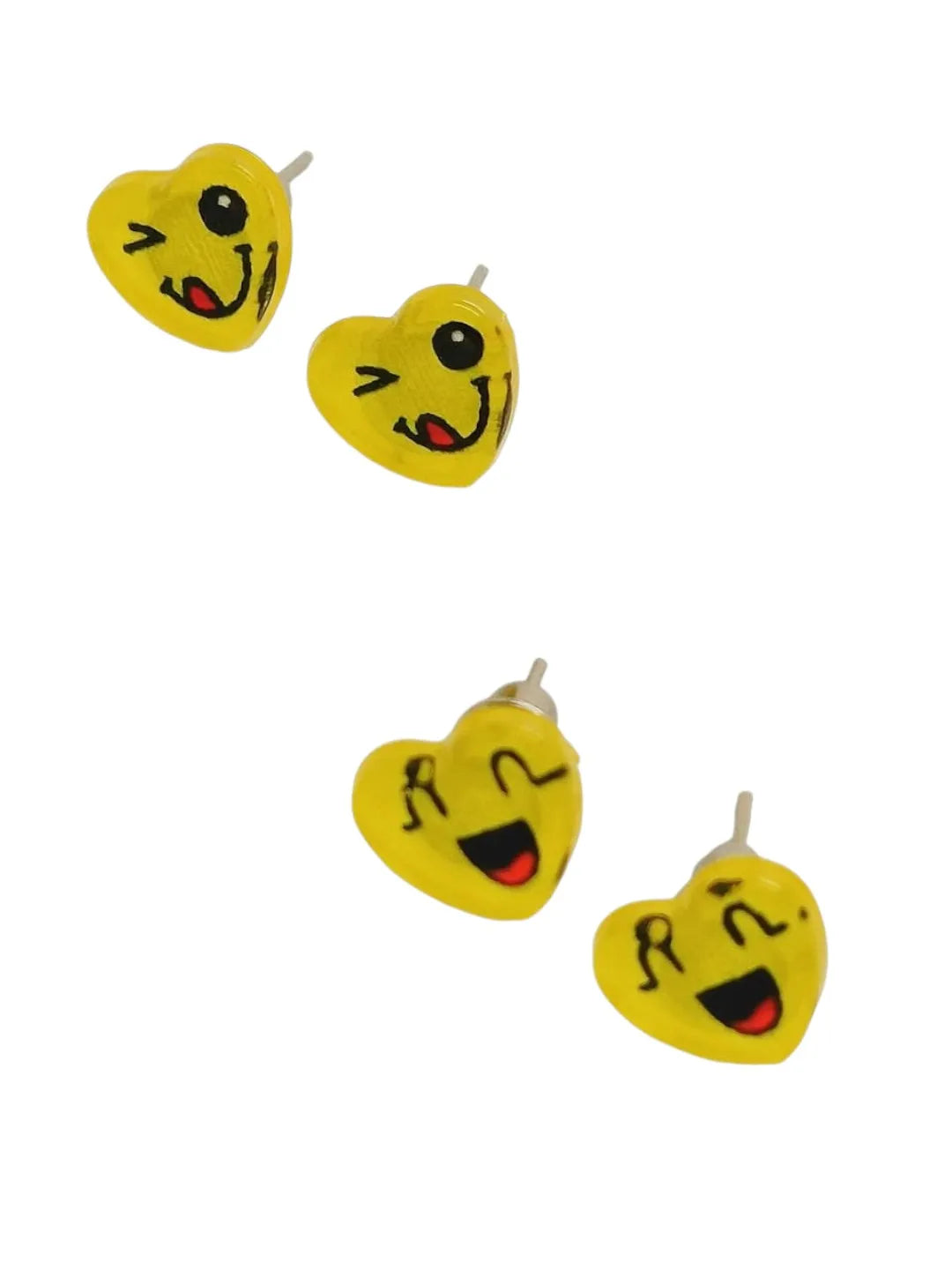 Set Of 10 Heart Shaped Emoji Stud Earrings