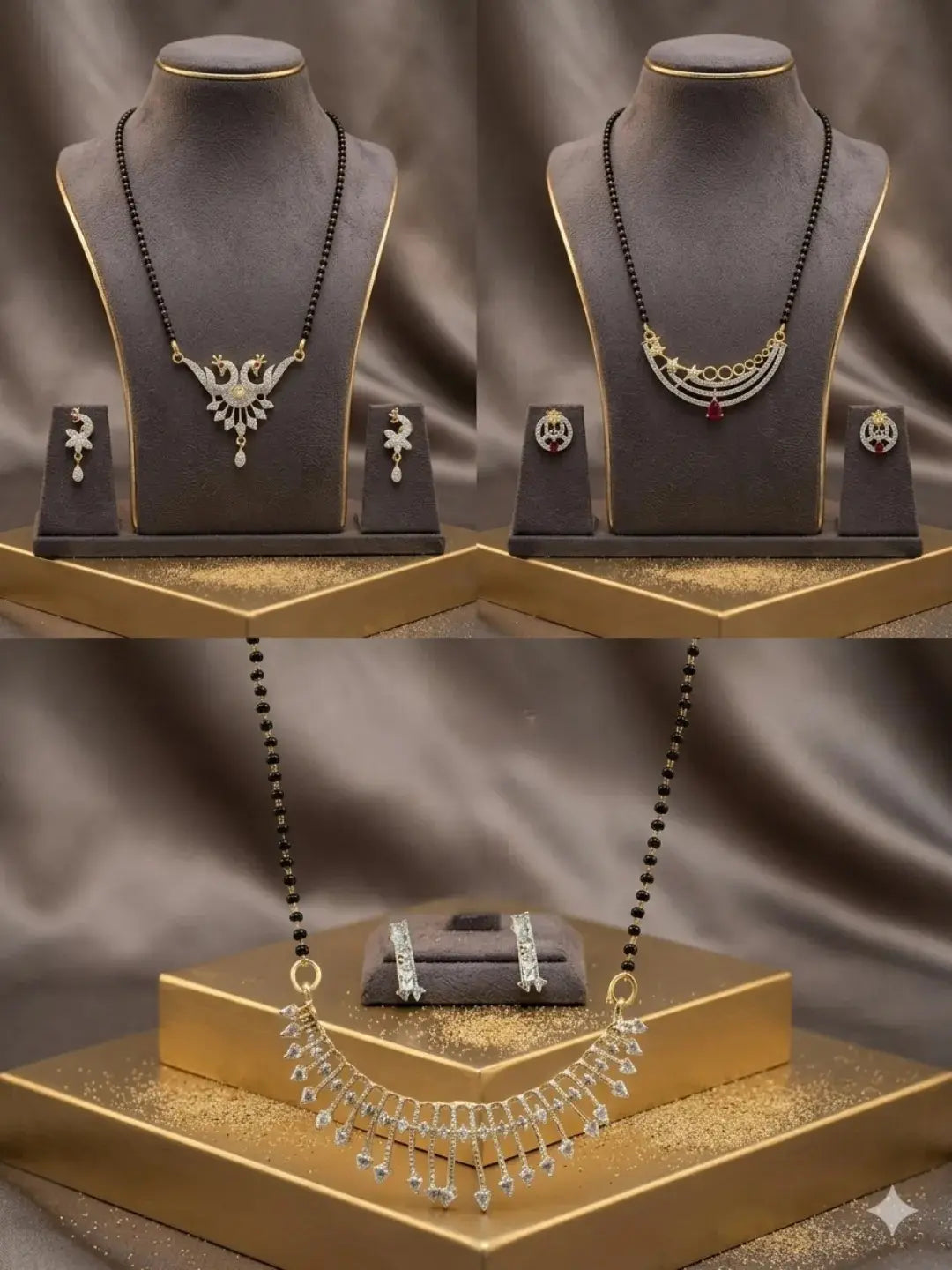 Set of 3 Gold Plated Artificial Stones & Beads Mangalsutra
