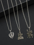Silver Plated Temple Design Set Of 3 Men Combo Chain