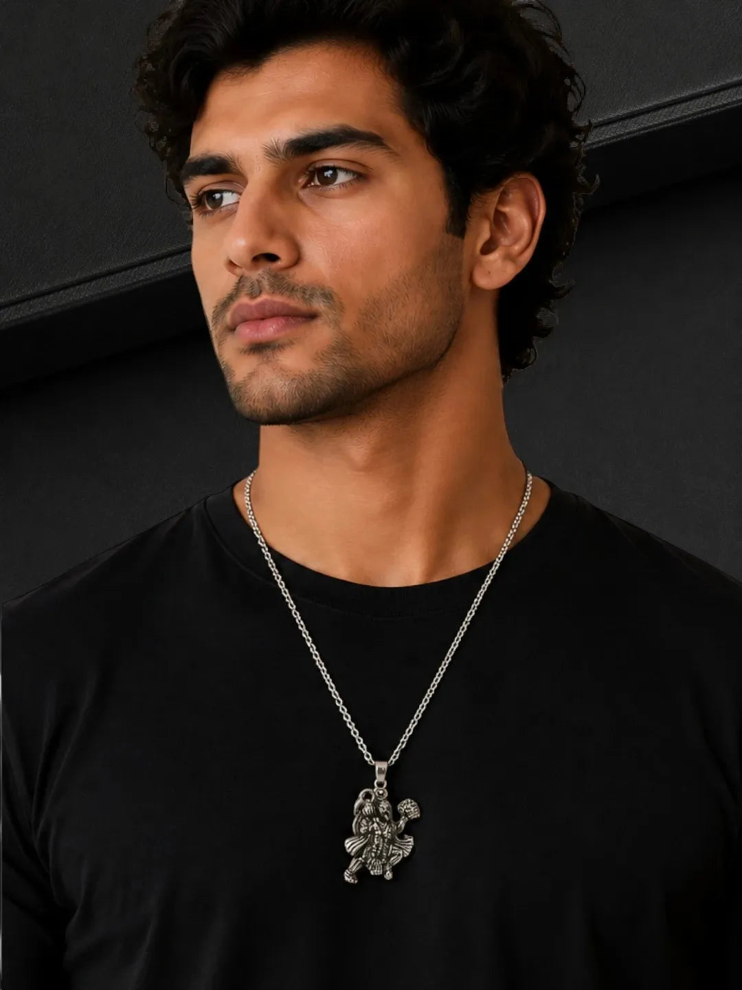 Silver Plated Temple Design Set Of 4 Men Combo Chain