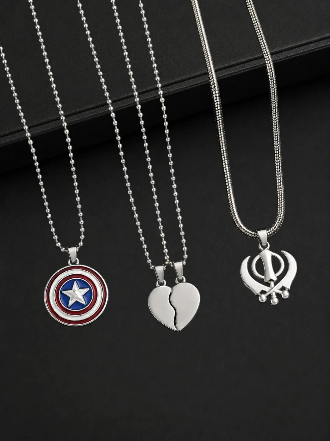 Silver Plated Stylish Set Of 3 Men Combo Chain