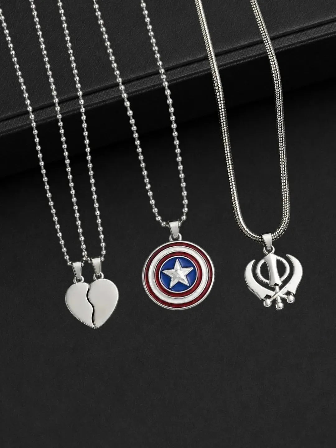 Silver Plated Stylish Set Of 3 Men Combo Chain