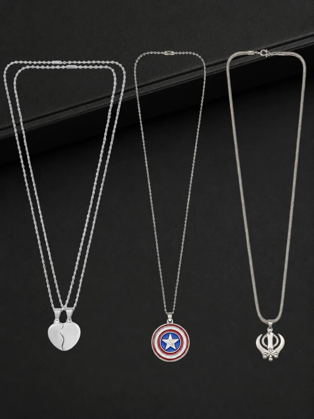 Silver Plated Stylish Set Of 3 Men Combo Chain