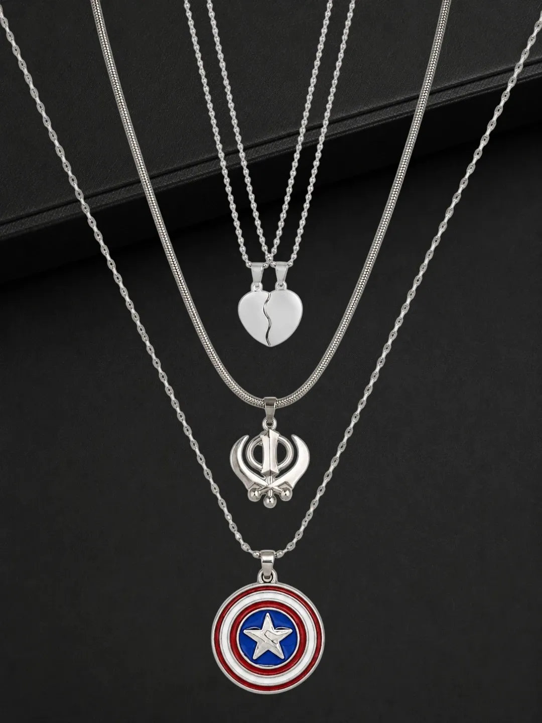 Silver Plated Stylish Set Of 3 Men Combo Chain