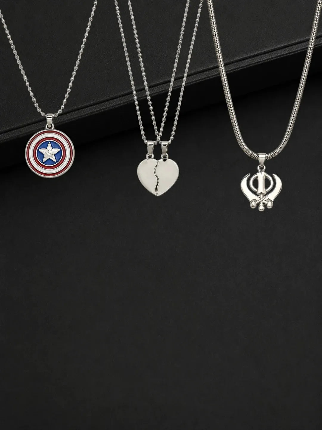 Silver Plated Stylish Set Of 3 Men Combo Chain
