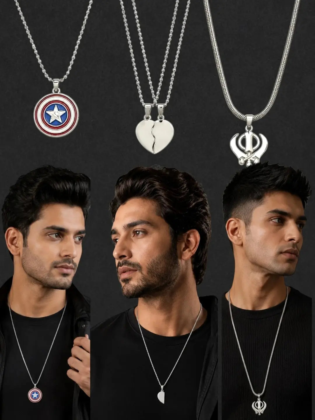 Silver Plated Stylish Set Of 3 Men Combo Chain