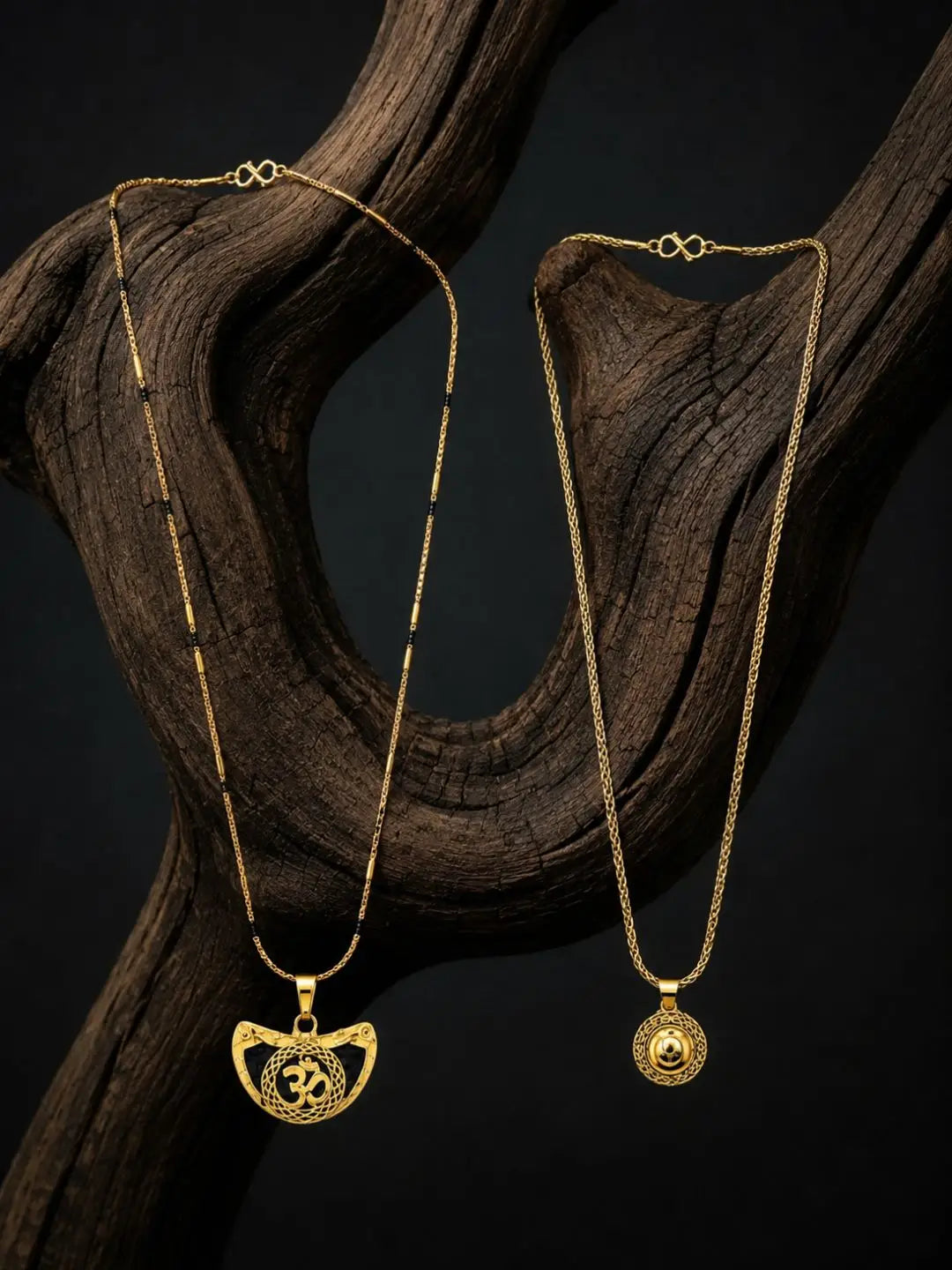 Gold Plated Om & Divine Pendant Chain Combo for Men & Women
