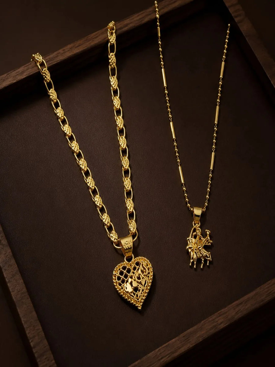 Premium Gold Plated Heart & Divine Pendant Chain Combo for Men & Women