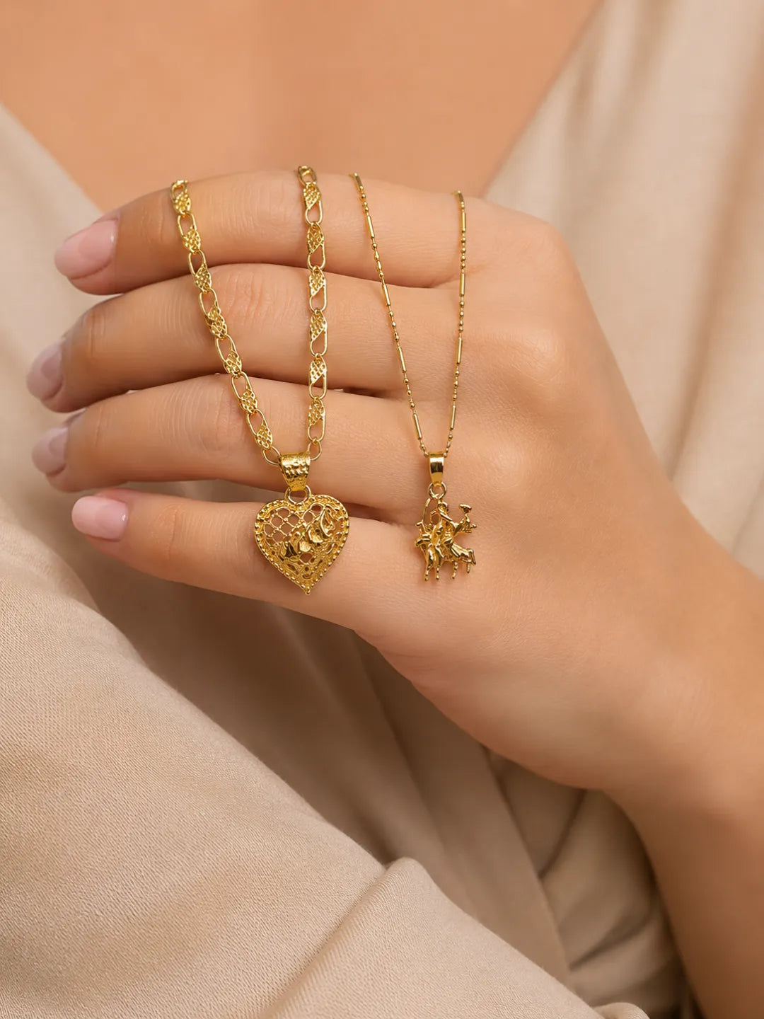 Premium Gold Plated Heart & Divine Pendant Chain Combo for Men & Women