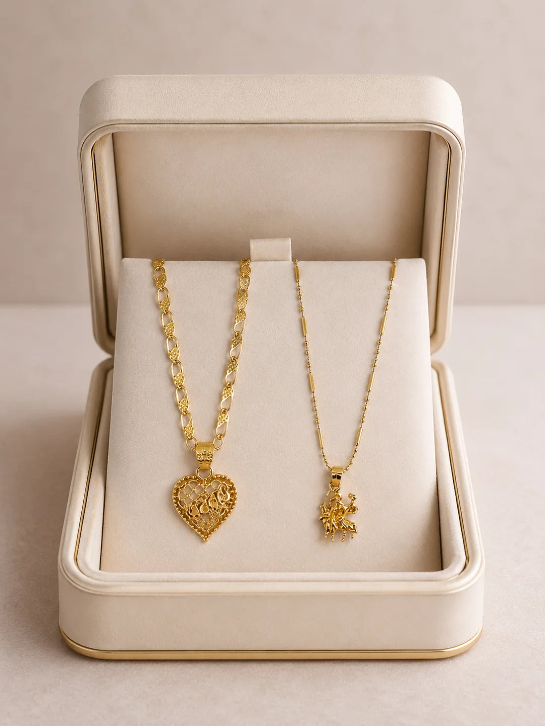 Premium Gold Plated Heart & Divine Pendant Chain Combo for Men & Women