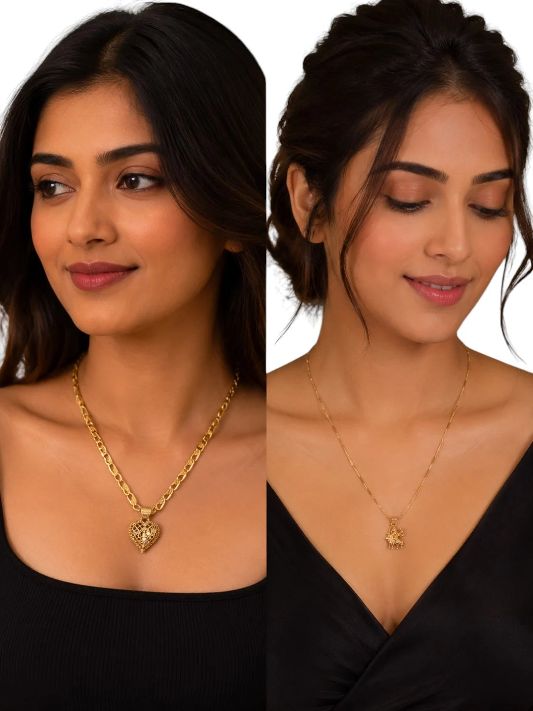 Premium Gold Plated Heart & Divine Pendant Chain Combo for Men & Women