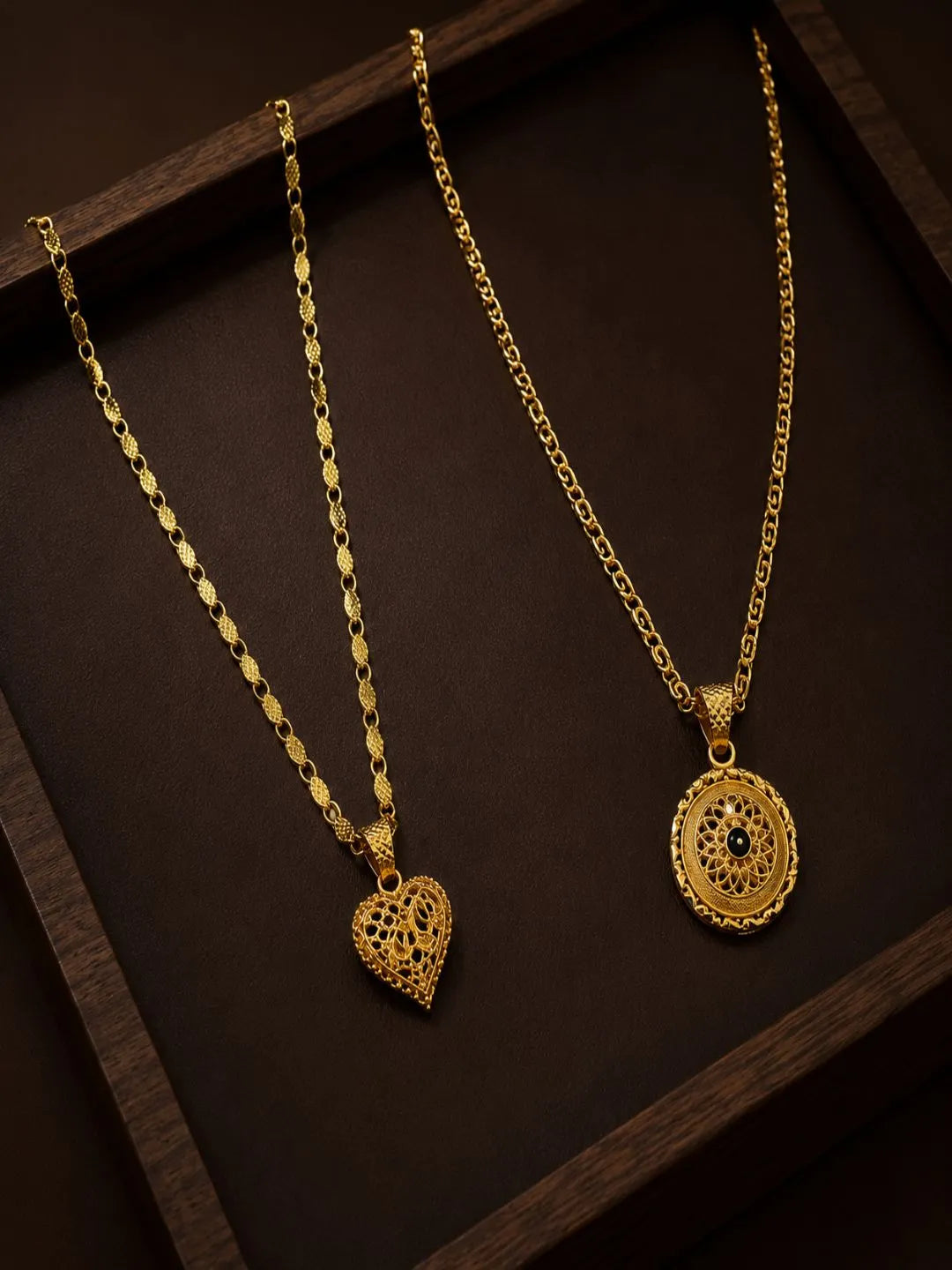 Heart Filigree & Round Floral Pendant Chain Combo for Women
