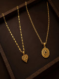 Heart Filigree & Round Floral Pendant Chain Combo for Women
