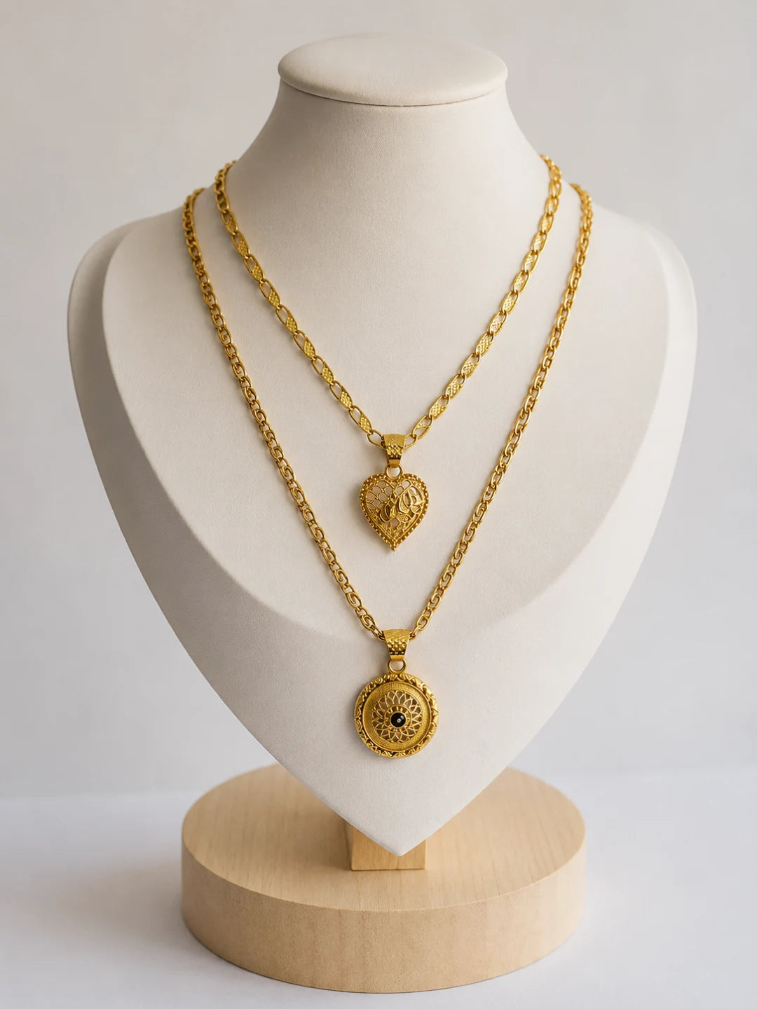 Heart Filigree & Round Floral Pendant Chain Combo for Women