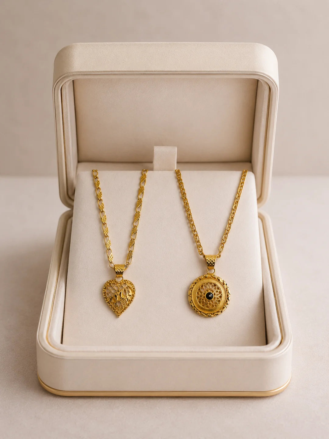 Heart Filigree & Round Floral Pendant Chain Combo for Women